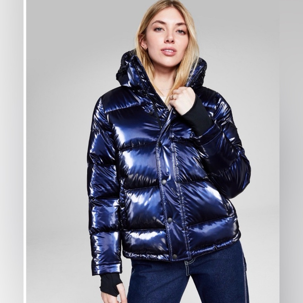 🆕 BCBGeneration Liquid Sapphire Puffer Winter Coat XL – Eco-Friendly Feather - Picture 10 of 13